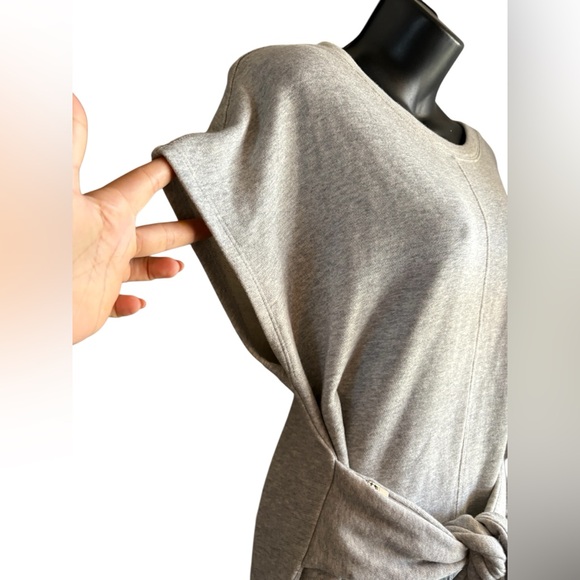 Athleta Sweater mini Dress Womens large Gray Short Sleeve Tie Front Embrace - Picture 5 of 9